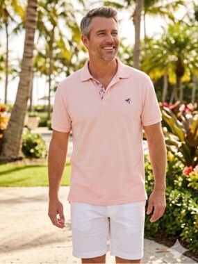 Albert Morris comfort Light Pink Polo Shirt with Palm Tree Embroidery size XL